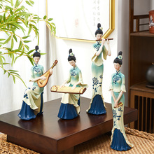 中国风只此青绿摆件中式国潮古典仕女客厅玄关酒柜装饰品