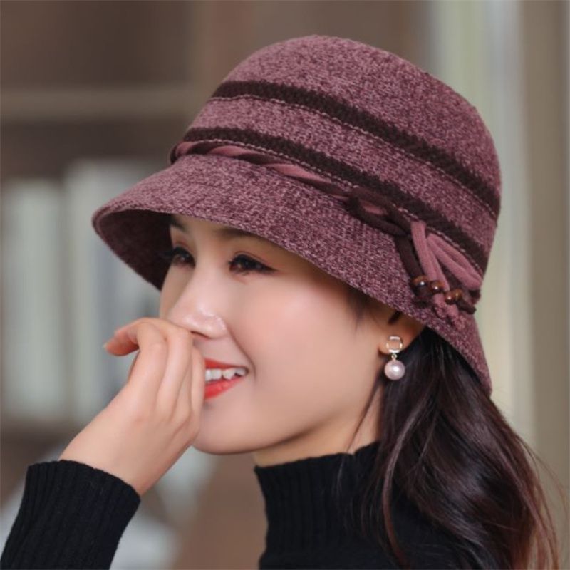 秋冬季渔夫帽子女士时尚毛呢防风寒盆帽户外中老年人妈妈遮阳帽潮