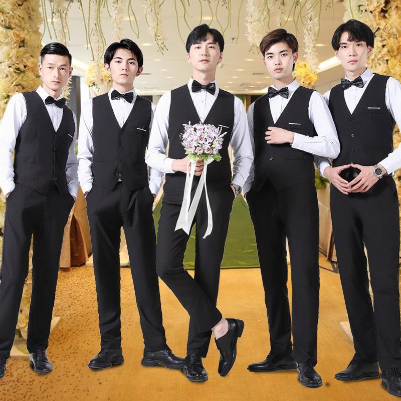 伴郎服衬衫男秋季衬衣马甲结婚婚礼大合唱队演出礼服兄弟团秋服装