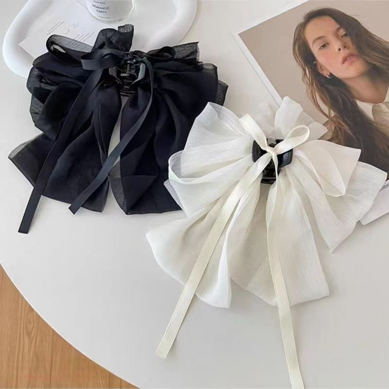 French Gentle Temperament Ribbon Grip Oversized Bow Barrettes Female Head High-Grade Hair Clip Headdress Clip