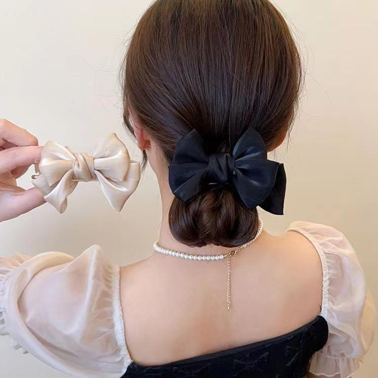 High-Grade Temperament Shark Clip Top Clip Headdress Super Fairy Pearl Bow Bun Updo Hair Claw Princess Hairpin