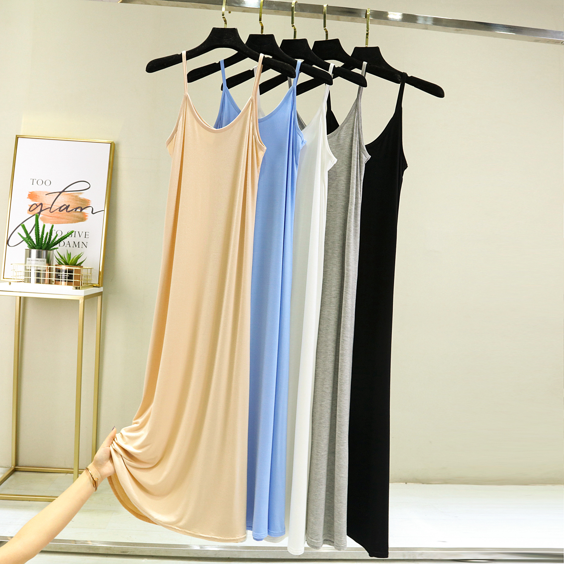 Summer Modal Bottoming Suspender Dress for Women Inner Underskirt Mid-Length Loose Sleeveless Vest Dress Large Size Dress