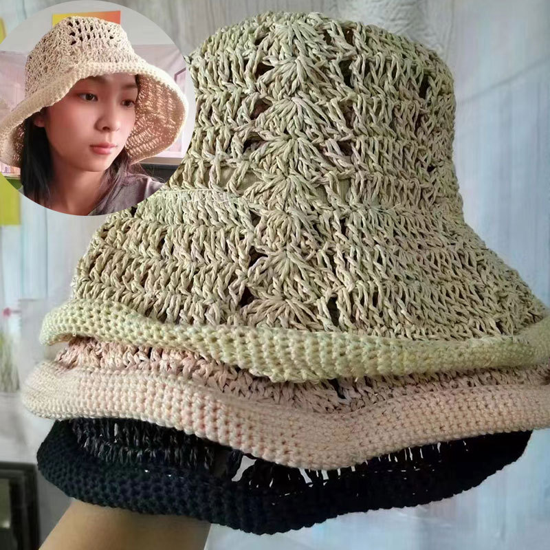 镂空手工编织渔夫帽折叠百搭夏凉帽女夏季休闲度假防晒遮阳帽特价