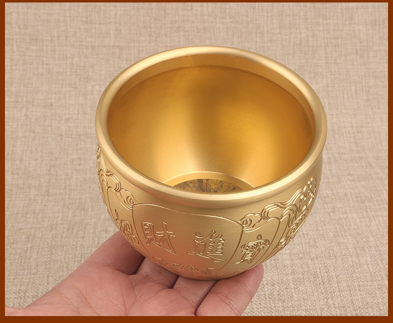 黄铜缸招财进宝水缸中式书房桌面摆件创意聚宝缸零钱缸装饰纯铜缸