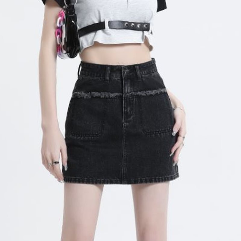黑色a字牛仔短裙女夏季设计感小众半裙高腰显瘦短款包臀半身裙子