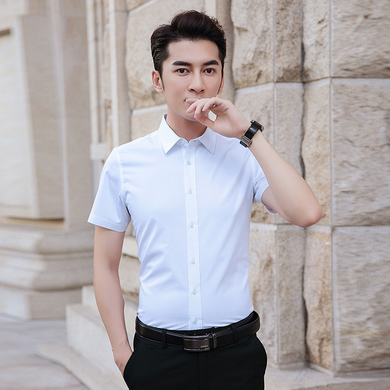 男士短袖衬衫商务休闲衬衣职业正装色大码夏季新款白衬衫男2021
