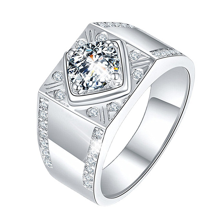 韩版正品仿莫桑石1克拉戒指镀18k金铂金镀银婚戒率真男士菱形戒指