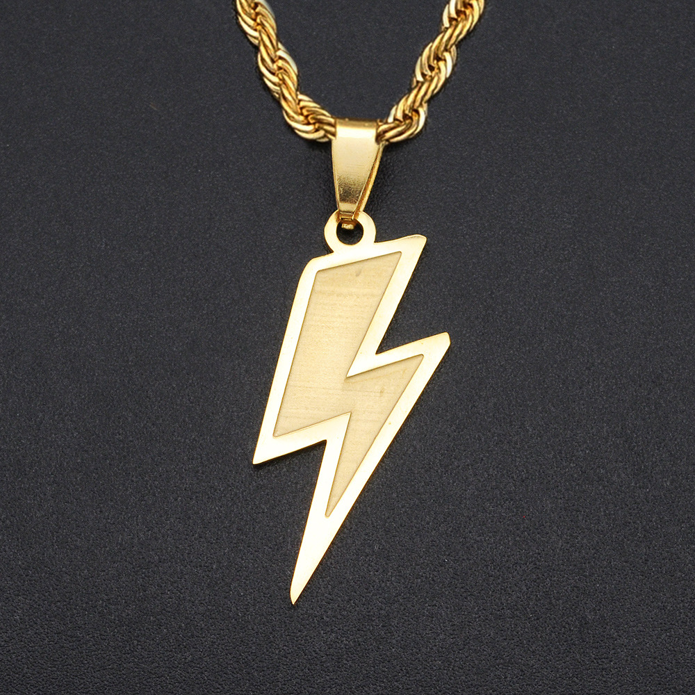 欧美跨境钛钢闪电嘻哈吊坠柒牧天使翅膀耶稣不锈钢嘻哈饰品项链