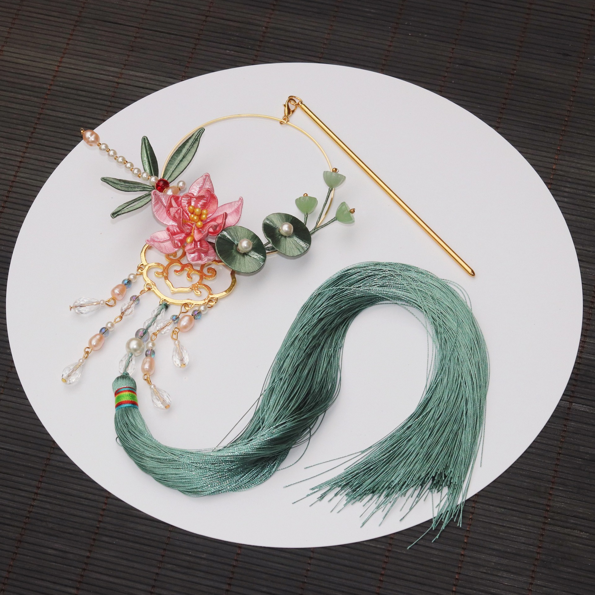 缠花后压成品荷花莲花发簪小清新蜻蜓头饰春仔花长流苏汉服配饰