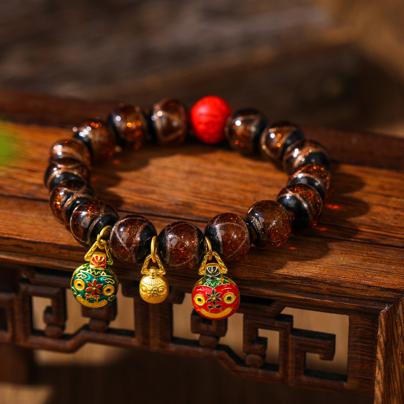 Yuyuyuan Fragrant Gray Colored Glaze Bracelet Swallowing Gold Beast Cinnabar Five Famous Mountain Buddha Beads Crafts Ornament Live Broadcast Supply