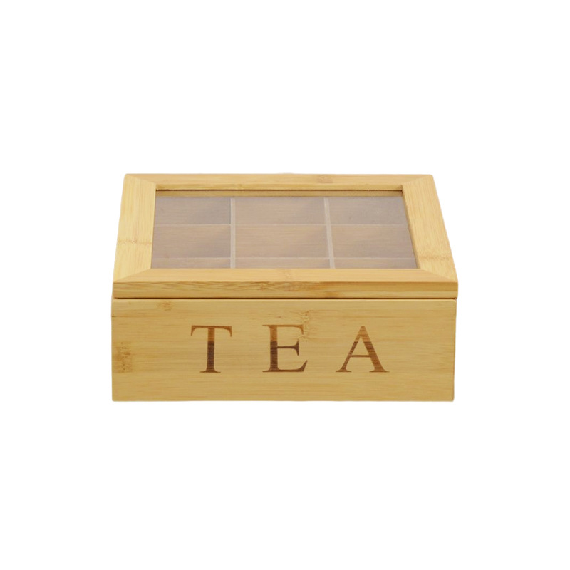 Bamboo Tea Box Nine Grid Tea Box Korean Creative Table Setting Wooden Coffee Tea Bag Food Dustproof Storage Box