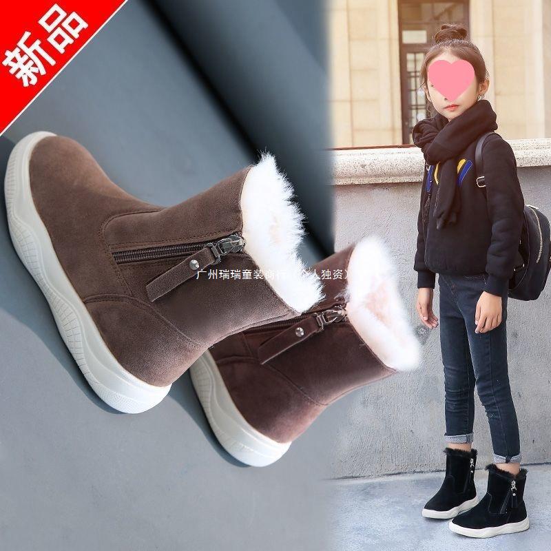 女童雪地靴2021新款冬季儿童靴子加绒加厚棉鞋小女孩防水保暖棉靴