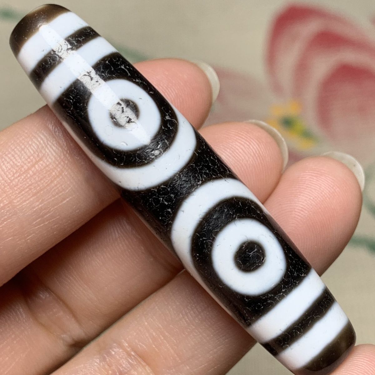 一物一图 天然玛瑙真品风化马蹄纹包浆黑白三眼天珠吊坠锁骨男女