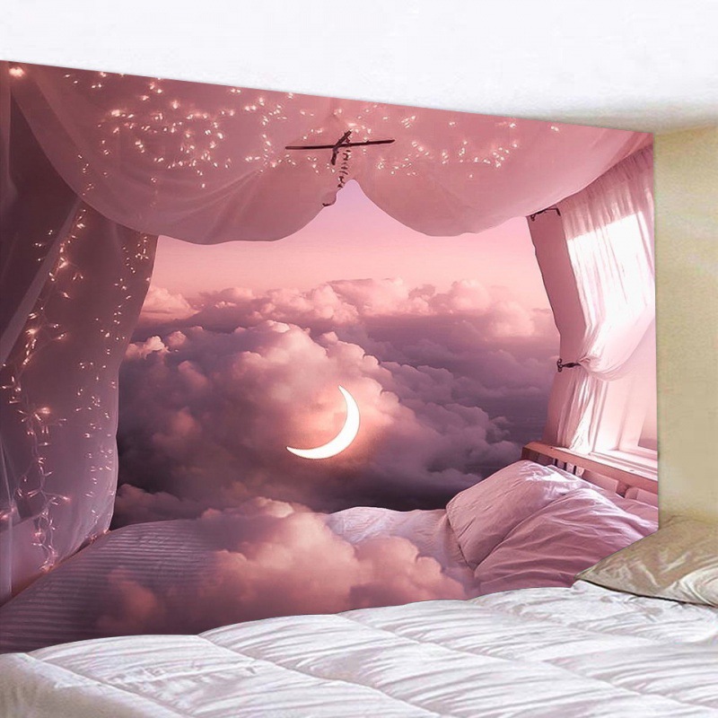 北欧简约ins风梦幻星空云朵女生卧室背景布学生宿舍墙壁装饰挂毯