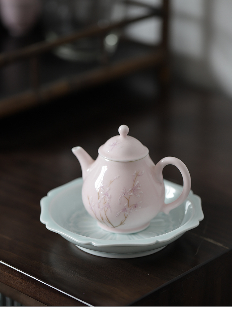 莲花如意盘 景德镇手工陶瓷小茶盘点心盘壶承茶点盘茶道配件