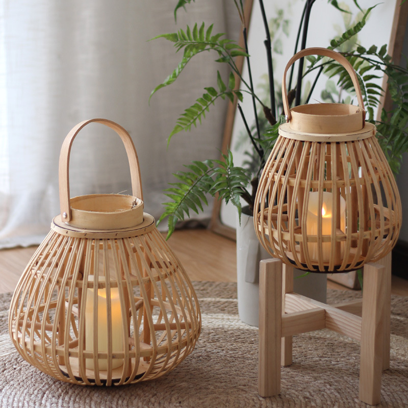 Handmade Bamboo Storm Lantern Candlestick Decoration Lantern Decoration Model Room Hotel Dining Table Nordic New Chinese Japanese Style