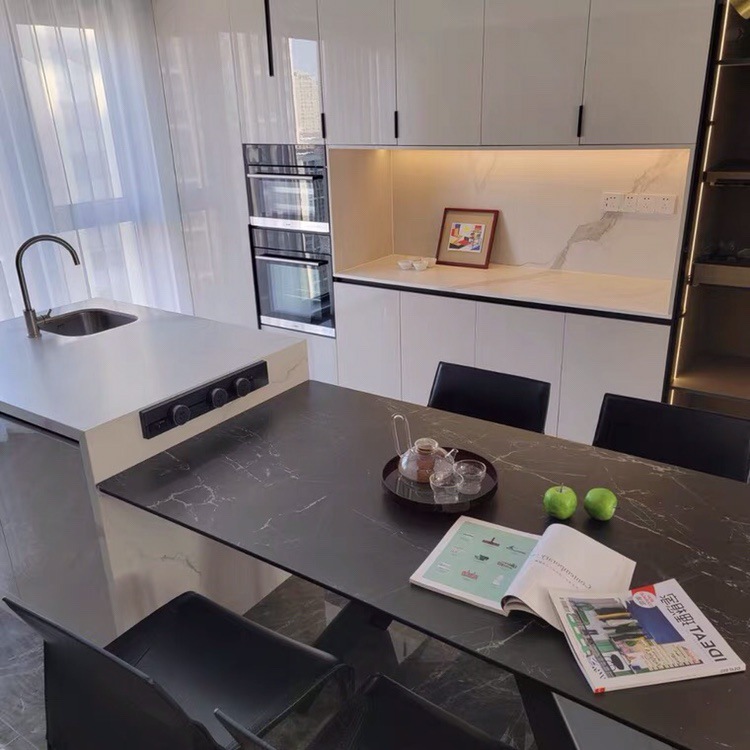 中岛台餐桌一体家用可伸缩极简轻奢岩板导台开放式厨房桌倒台