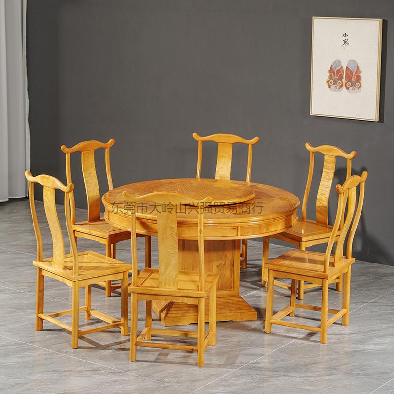 金丝楠木餐桌圆桌椅中式古典复古快餐桌椅传统仿古圆形手工老式