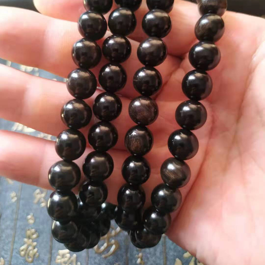 西藏黑牦牛角108颗佛珠手链 牛角珠子长串念珠 黑牛角手串自然色