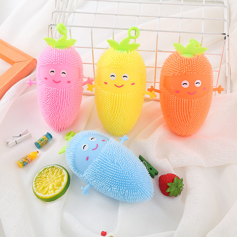 luminous hairy ball carrot elastic ball flash vent toy stall night market luminous small gift toy wholesale