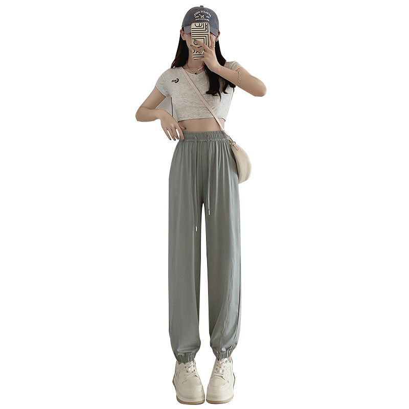 Sun-Proof Trousers 2023 Summer New High Waist Mopping Leisure Tappered Wide Leg Pants Women's Mosquito-Proof Cool Pants Ice Silk Leggings Women's