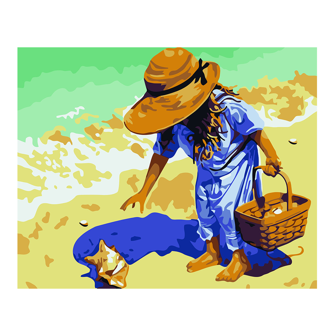 厂家批发儿童diy数字油画赶海小姑娘系列diy纯手绘客厅卧室装饰画