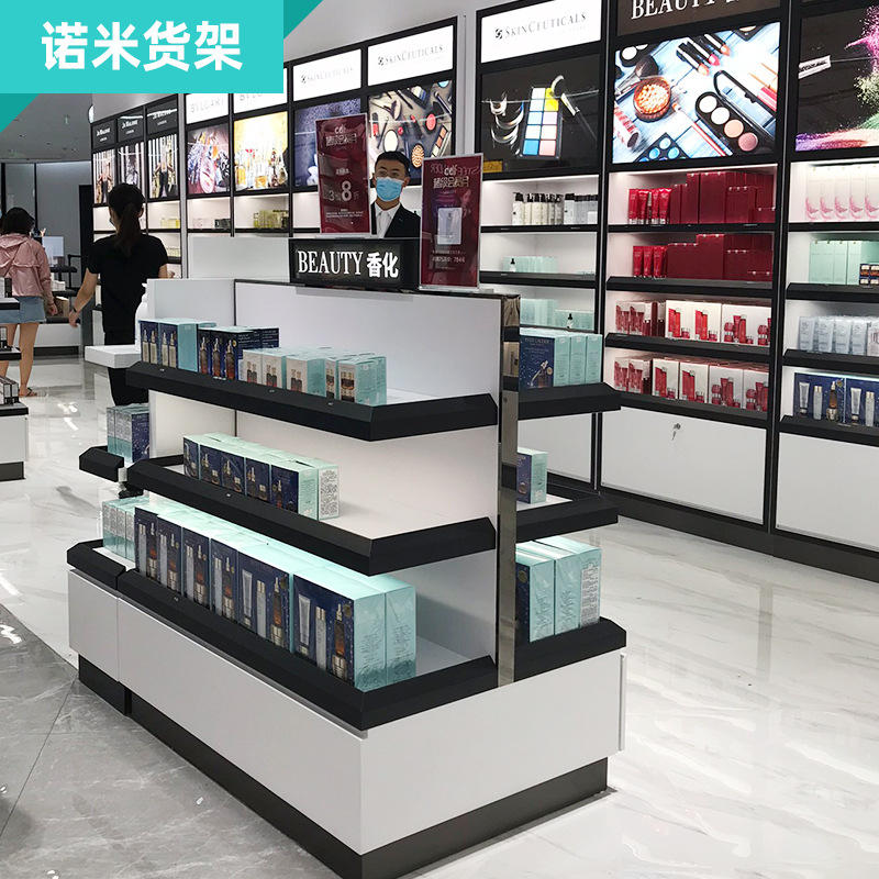 彩妆柜台化妆品展示柜美容院产品展柜 直播间护肤品面膜货架带灯