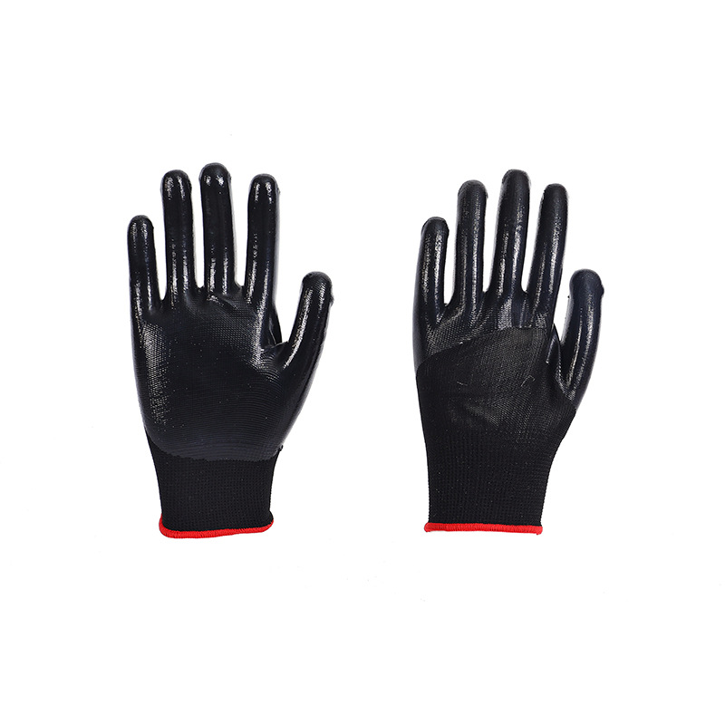 Breathable Protective Work Nitrile Labor Gloves Wear-Resistant Non-Slip 13-Pin Nylon Nitrile Semi-Hanging Latex Cotton Gloves