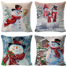 雪人和麋鹿圣诞新年抱枕靠枕沙发靠背可拆洗节日装饰床头毛绒靠垫