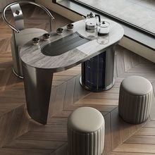 轻奢岩板茶桌椅组合客厅现代简约办公烧水泡茶一体碳素钢铁艺茶台