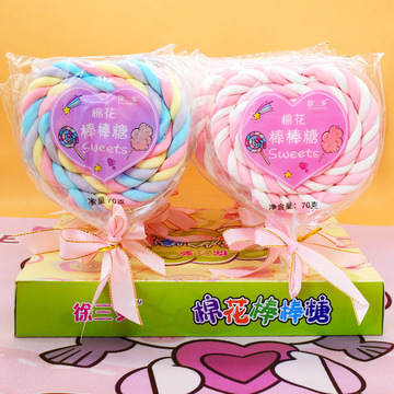 心形棉花棒棒糖爱心棉圈软糖情人节520儿童节礼物厂家直销整盒批