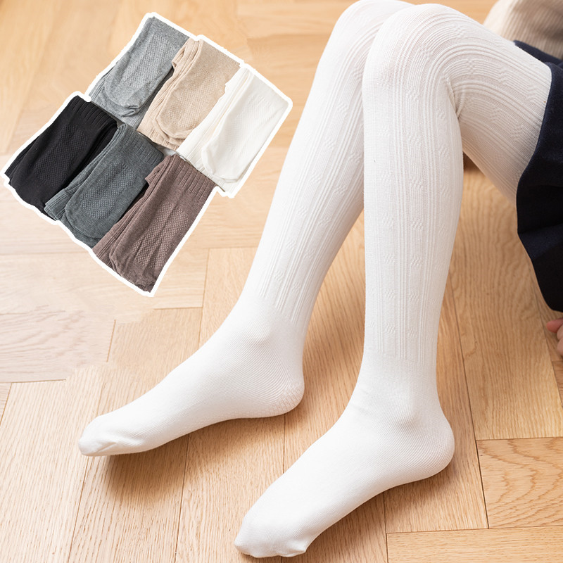 春秋精梳棉中大童连裤袜女孩弹力白色舞蹈袜打底裤外穿连脚袜纯色