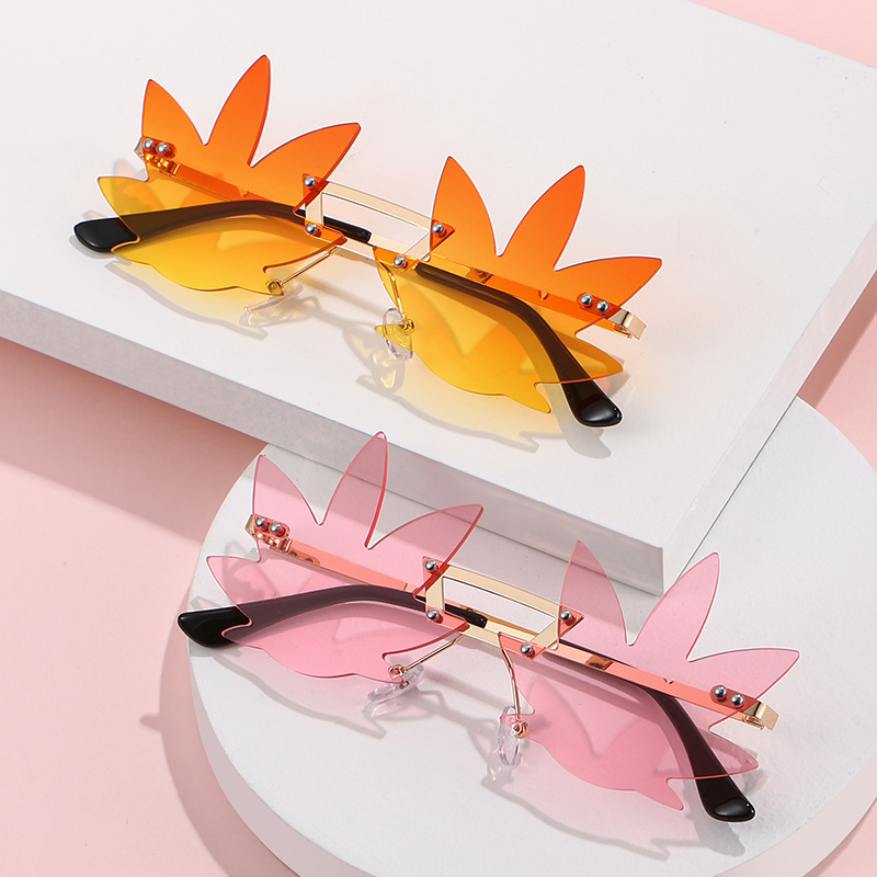 2023 New Trendy Unique Lotus Glasses Rimless Sunglasses Irregular Leaf Mirror Nightclub Men's and Women's Sunglasses