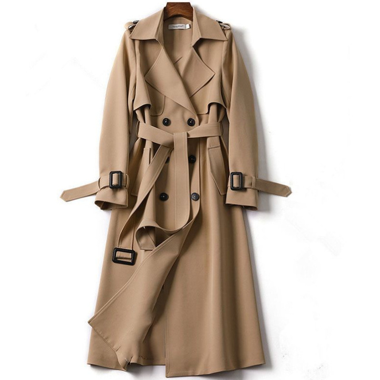 跨境新品女装日韩风衣女中长款韩版过膝大衣春秋女式外套一件代发