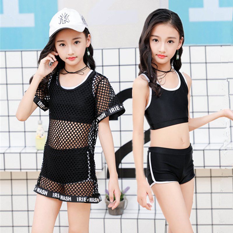 wzxsk儿童游泳衣女童女孩泳装比基尼宝宝分体平角裤大中小童网纱