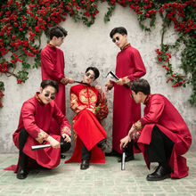 伴郎服中式男团服装中国风婚礼结婚礼服相声服大褂长袍马褂唐装