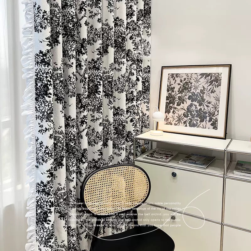 French Chenille Jacquard New Curtain Black and White Bayberry American High Shading Curtain Fabric Factory Direct Sales