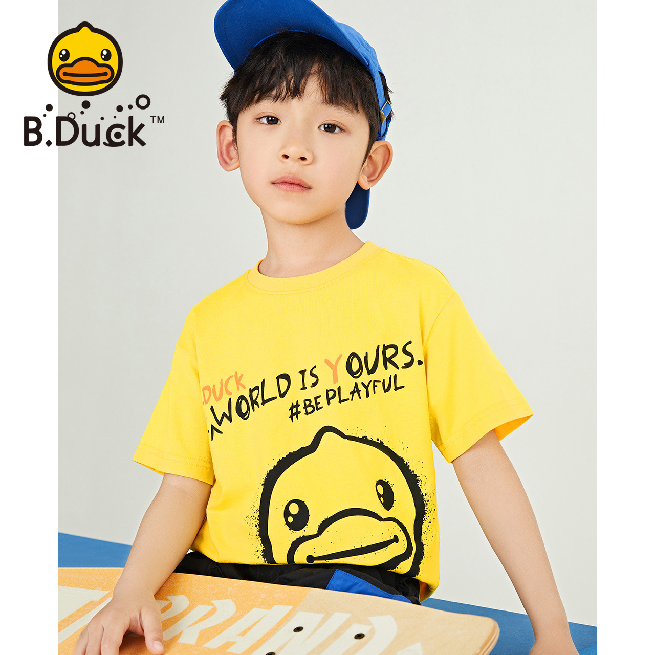 正品bduck小黄鸭童装男童短袖t恤纯棉2022新款儿童夏装小男孩半袖