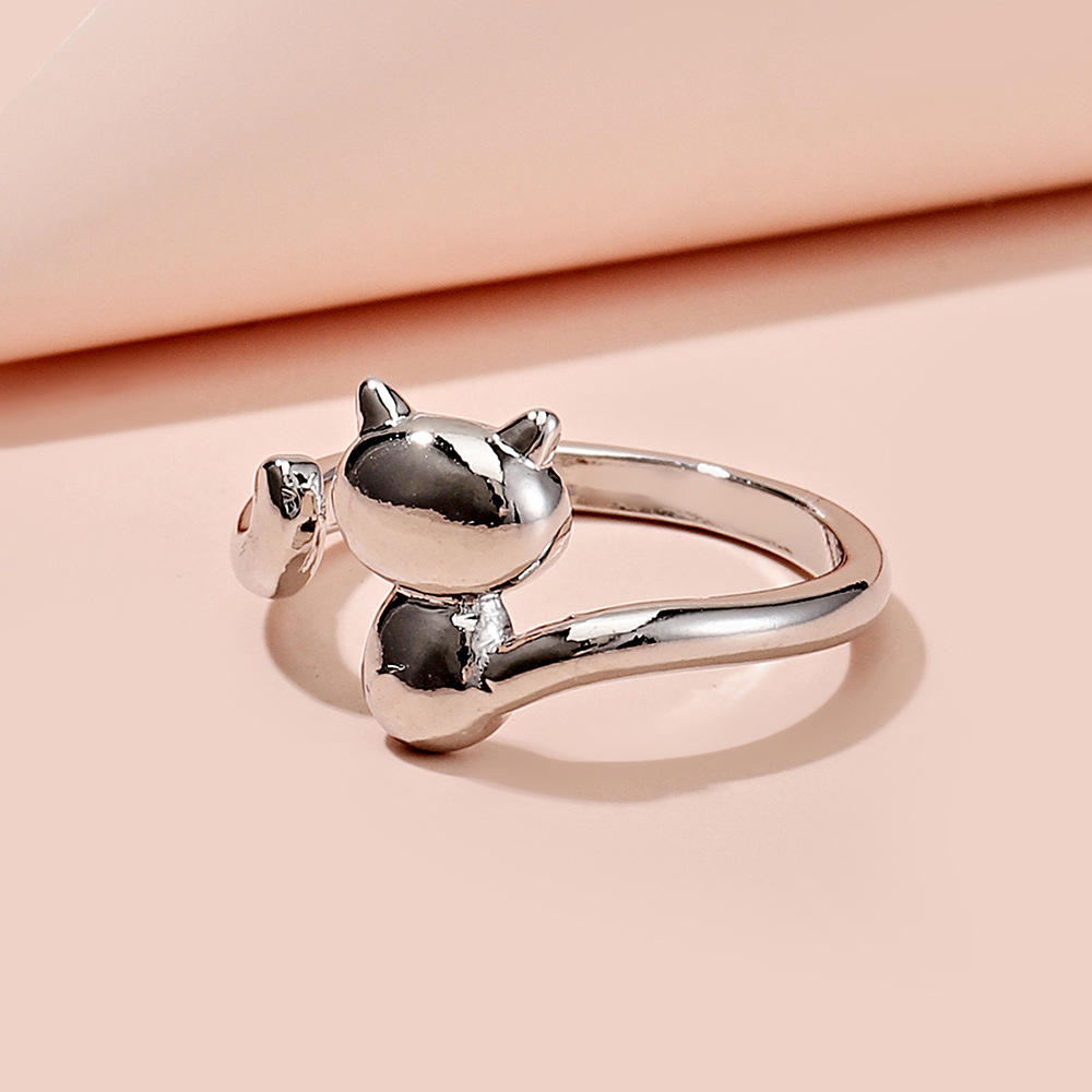 ins日韩少女小动物镶钻猫咪 开口戒指活口可调节可爱指环