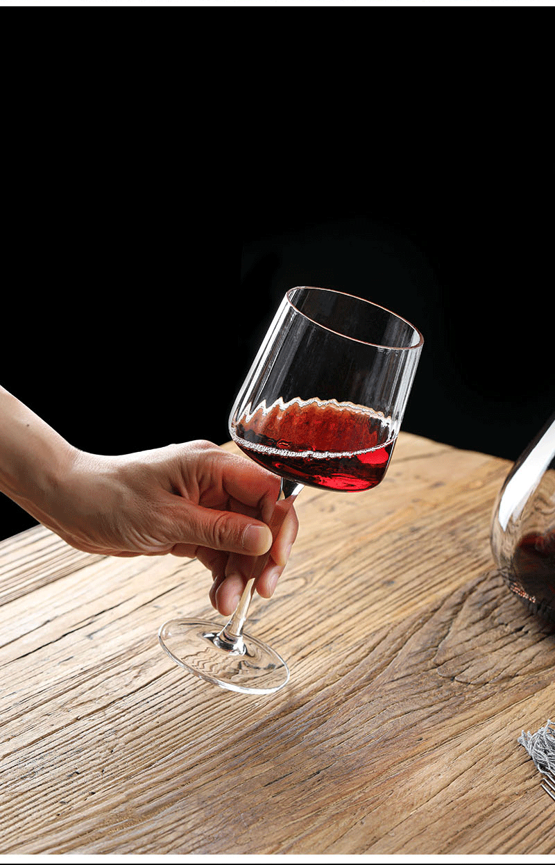 竖条纹水晶醒酒器红酒杯家用大肚红酒倒酒器高脚葡萄酒杯礼品套装