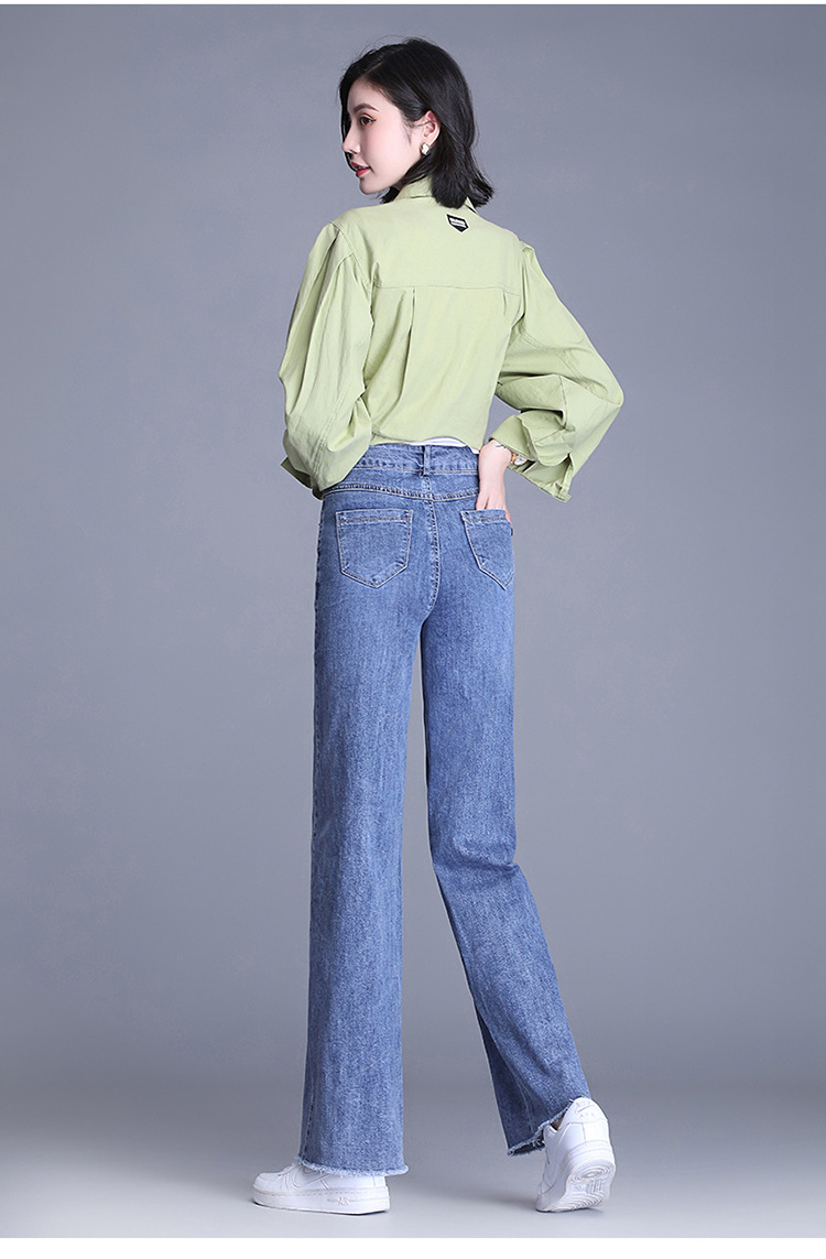 阔腿牛仔裤女2021年春秋新款高腰减龄显瘦毛边裤子直筒宽松长裤