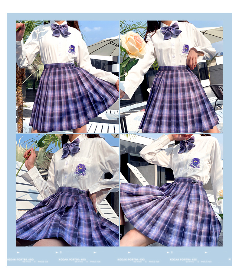 jk制服日系梵高星空刺绣白衬衫夜色格子百褶裙学生校服套装jk现货