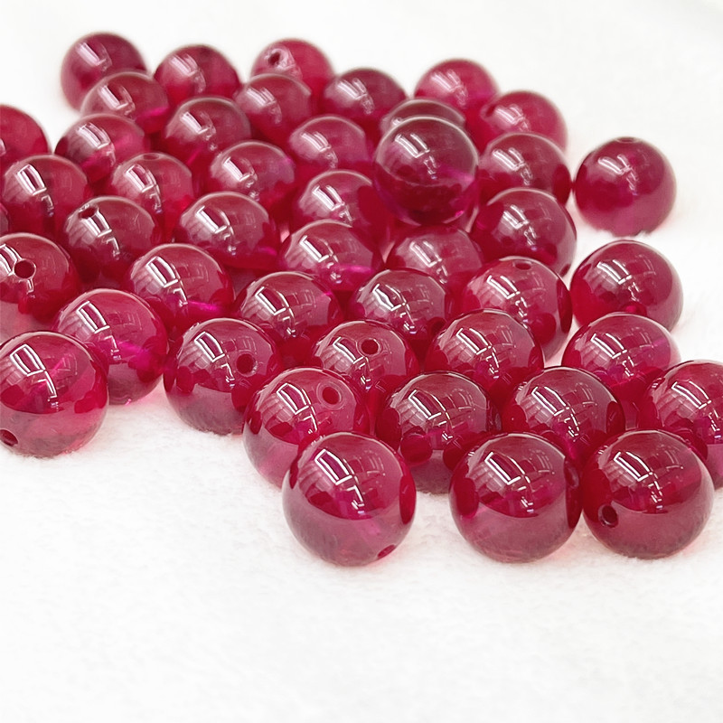 红刚玉圆珠裸石全孔  人造合成红宝石 5#红刚玉球形打孔光珠弧面