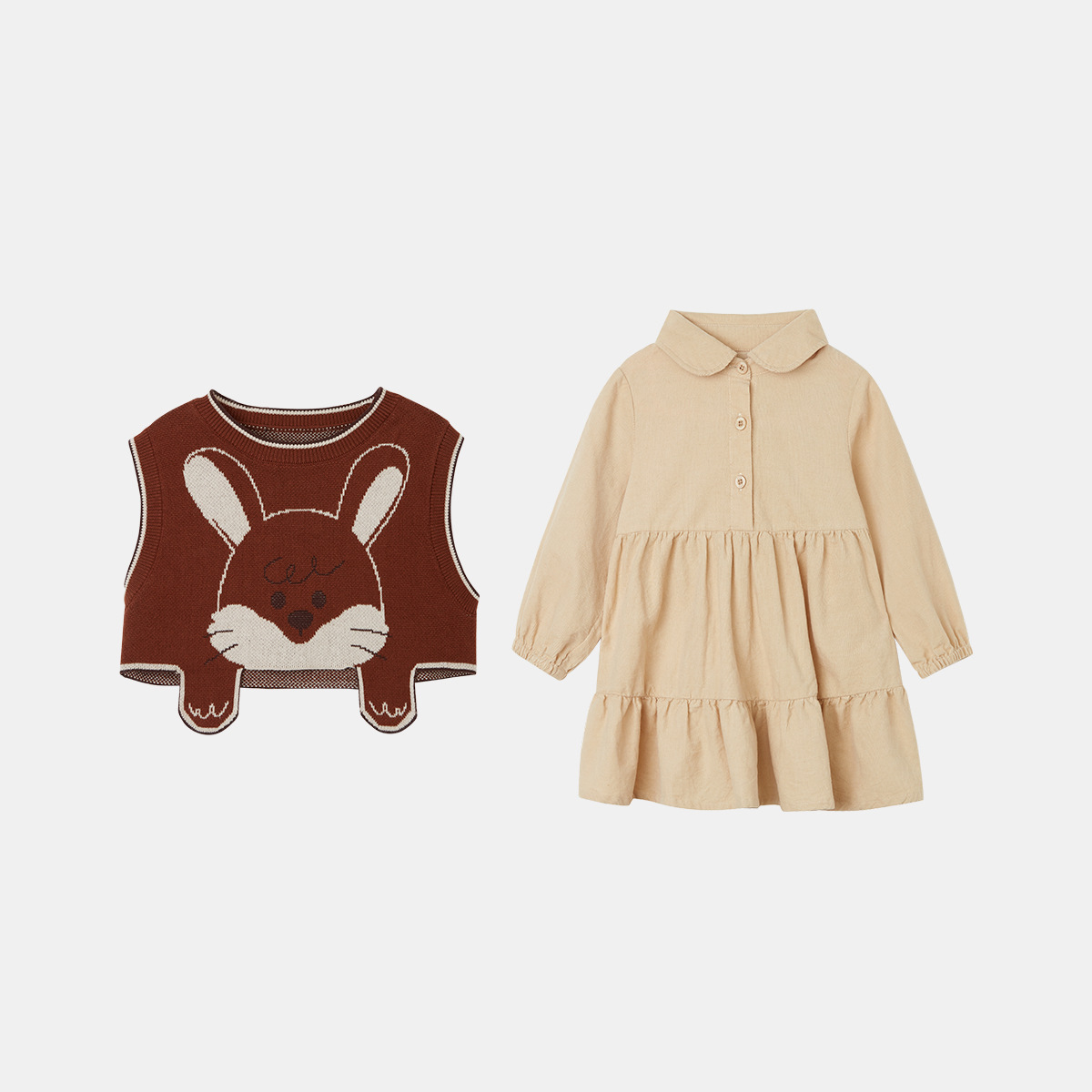 Tong Bei 2023 New Girls' Spring Clothes Rabbit Dress Suit Korean Style Corduroy Skirt College Style Two-Piece Set
