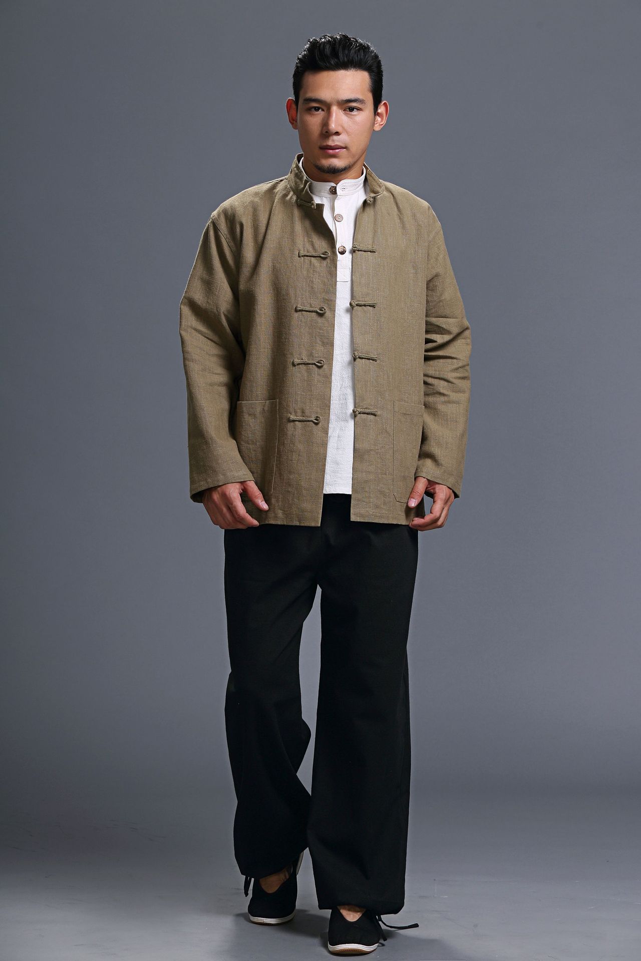 麻凡 面料男装改良唐装对襟衣 苎麻中式盘扣 开衫 多色可选