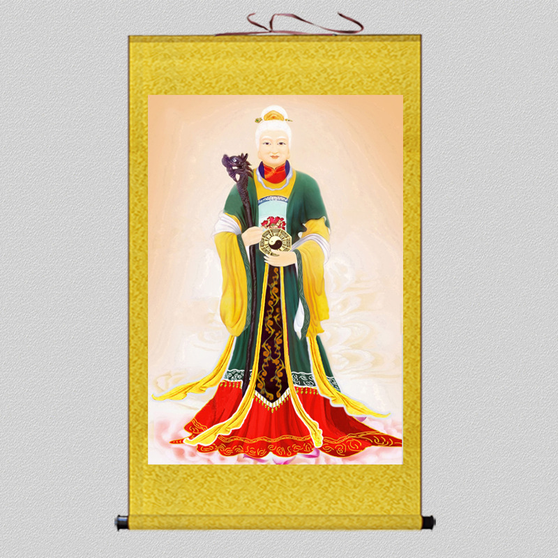 中式无生老母画像挂画无极老母神像卷轴画客厅玄关家用供奉装饰画