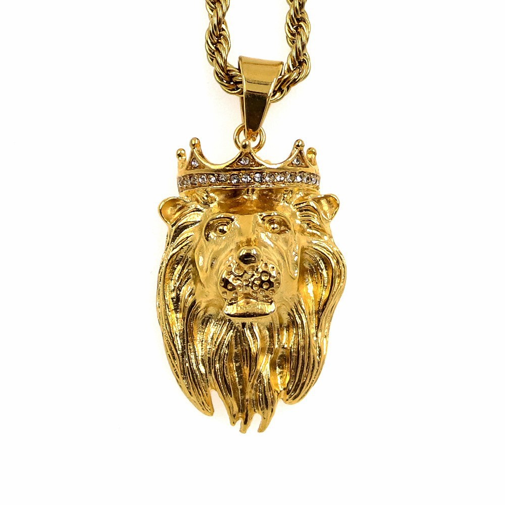 欧美亚马逊跨境嘻哈朋克街头风钛钢镀金皇冠狮子王吊坠现货批发