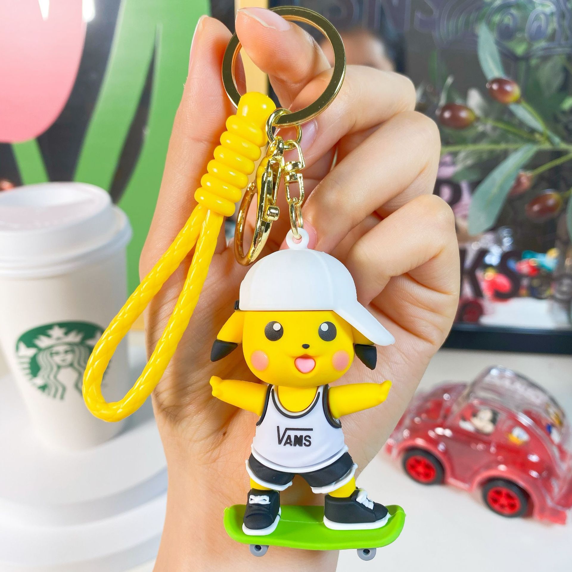 Cartoon Football Skateboard Pikachu Key Chain Accessories Men and Women Couple Bags PVC Pendant Small Gifts Wholesale