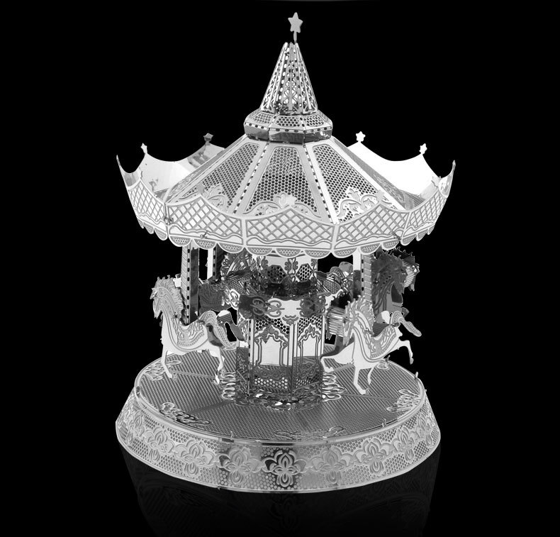 南源钢达3d立体金属拼装模型玩具diy创意拼图f12203旋转木马摆件