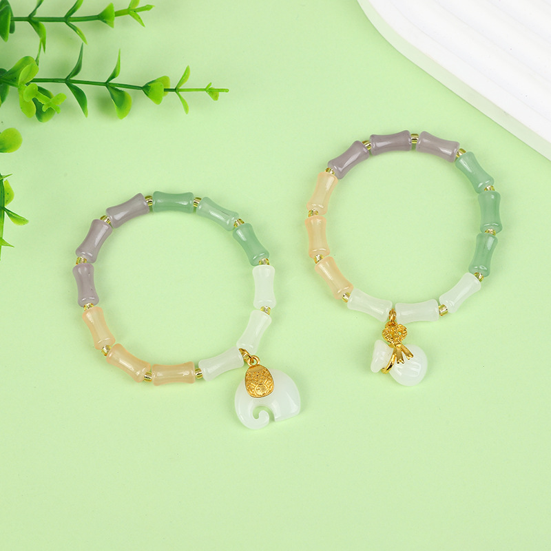 New Gradient Bamboo Joint Glass Beads Bracelet Gradient Peace Buckle Lucky Bag Butterfly Magnolia Single Circle Exquisite Glass Bracelet